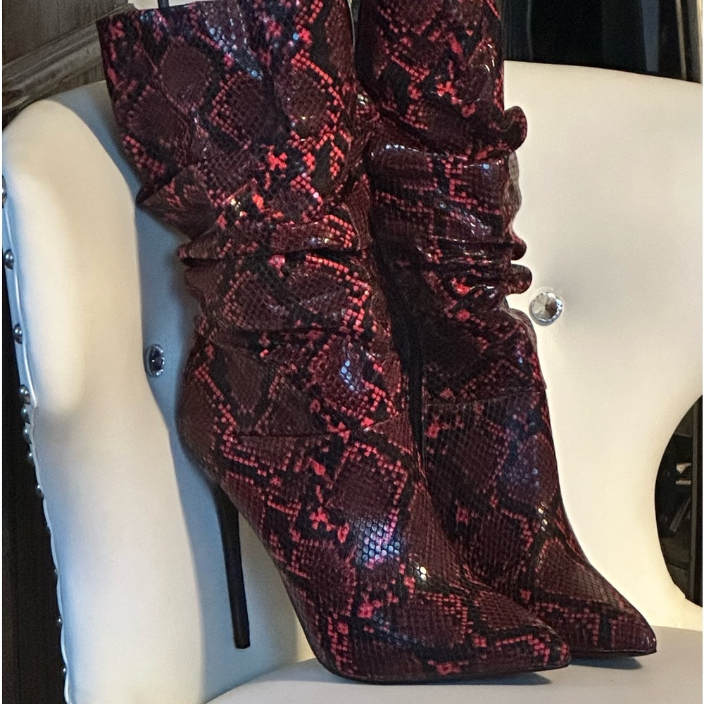 Boots red snake skin print